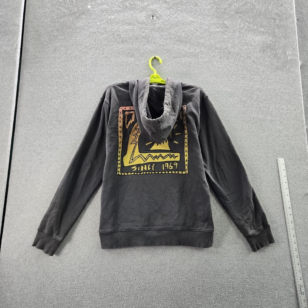Quiksilver Men Hoodie S Black Graphic Print Wave Sun Drawstring READ